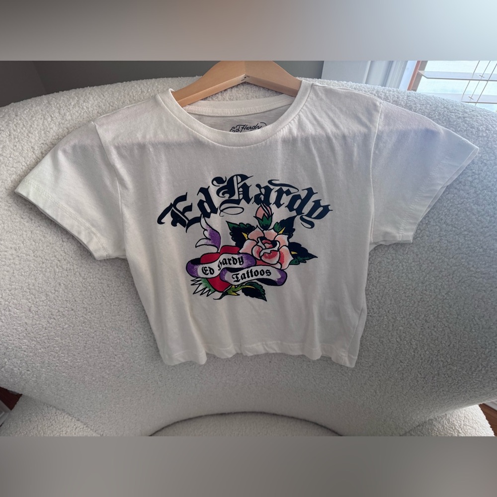 Ed Hardy Woman’s White Graphic T-Shirt
